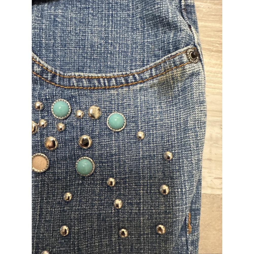 VTG Y2k Med Wash Straight Jeans Womens Studded McBling Denim Rodeo 13/14 Petite - Picture 4 of 10